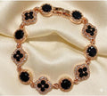 Rose Gold Black Stone Clover Bracelet
