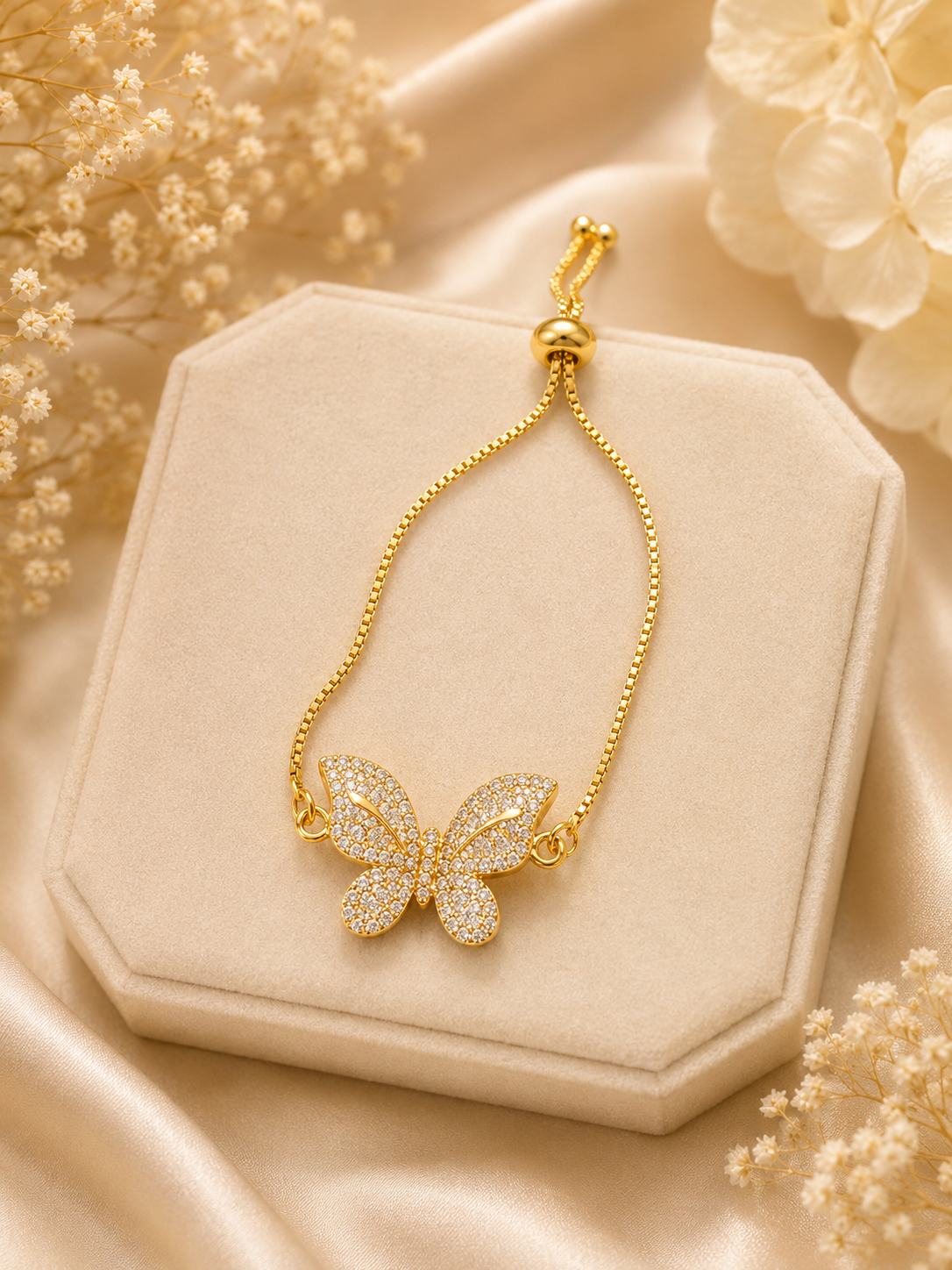 Gold Statement Pavé Butterfly Bolo Bracelet