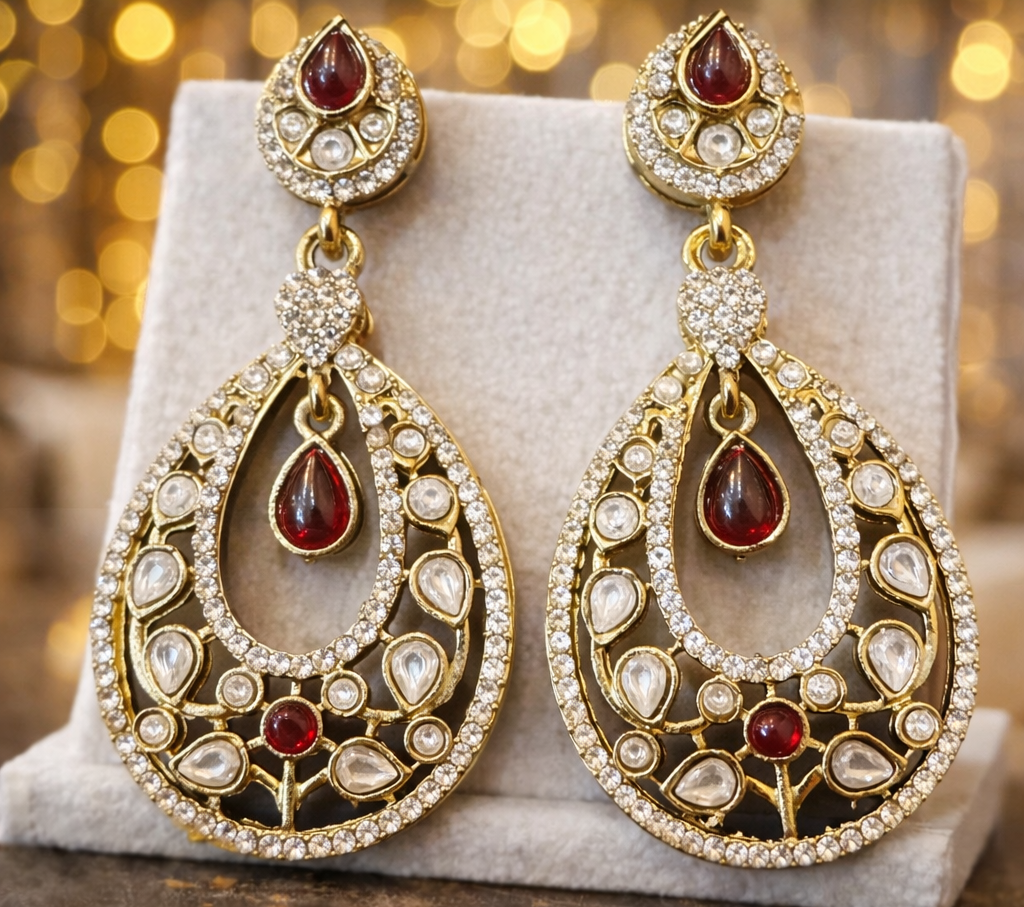 white and red diamond stone earring