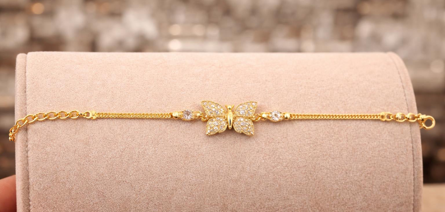 Gold Pavé Butterfly Chain Bracelet