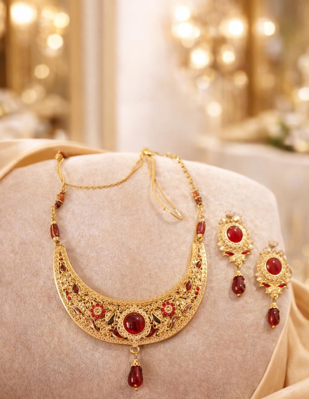 indian gold plated with red stone set