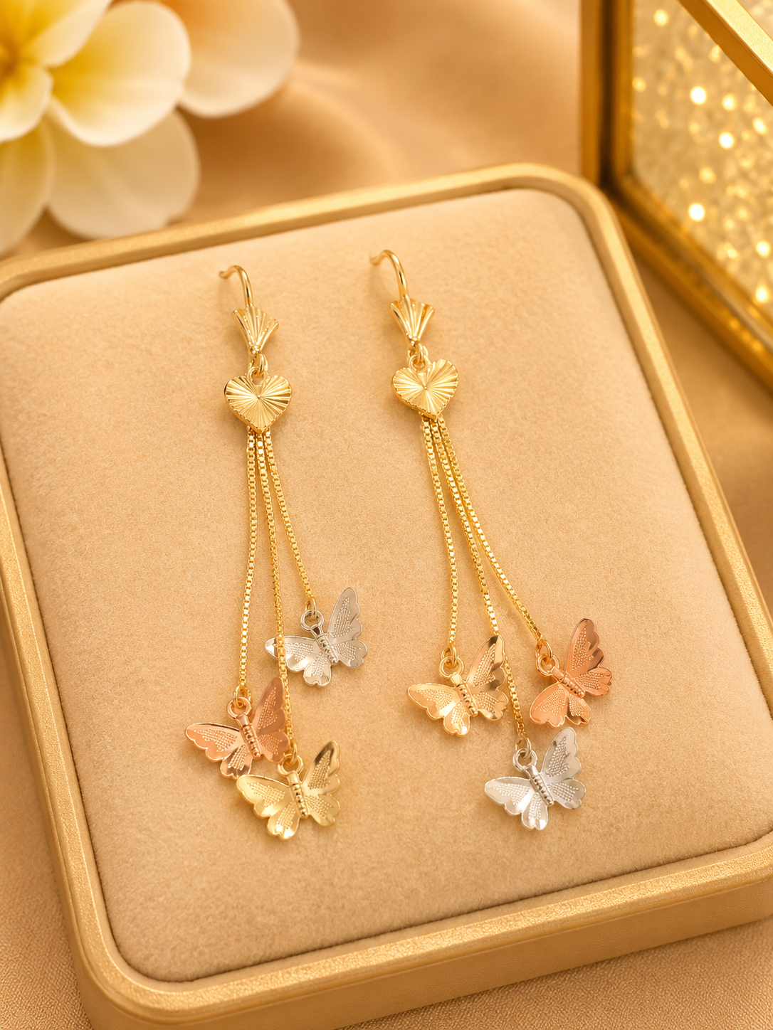Gold Flower Drop Earrings