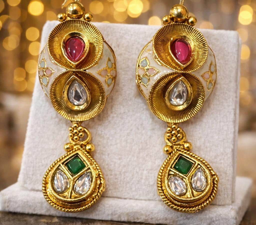 Green and Pink Kundan earings