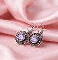 Silver Purple Stone Leverback Earrings