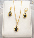 Gold Crystal & Black Teardrop Jewelry Set