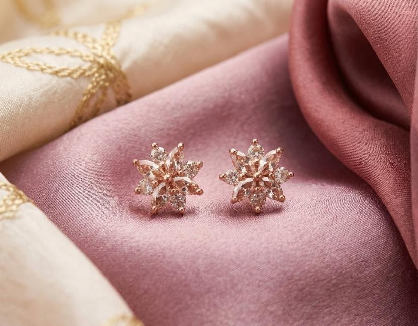 Rose Gold Flower Stud Earrings