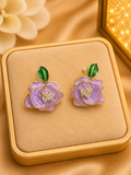 Purple Enamel Flower Stud Earrings