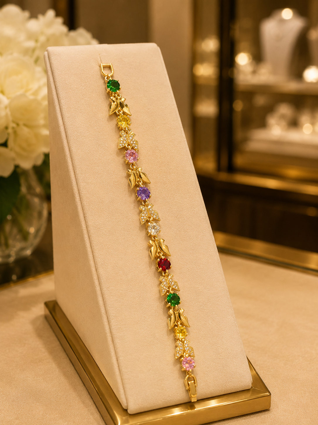 Gold Multicolor Stone Link Bracelet