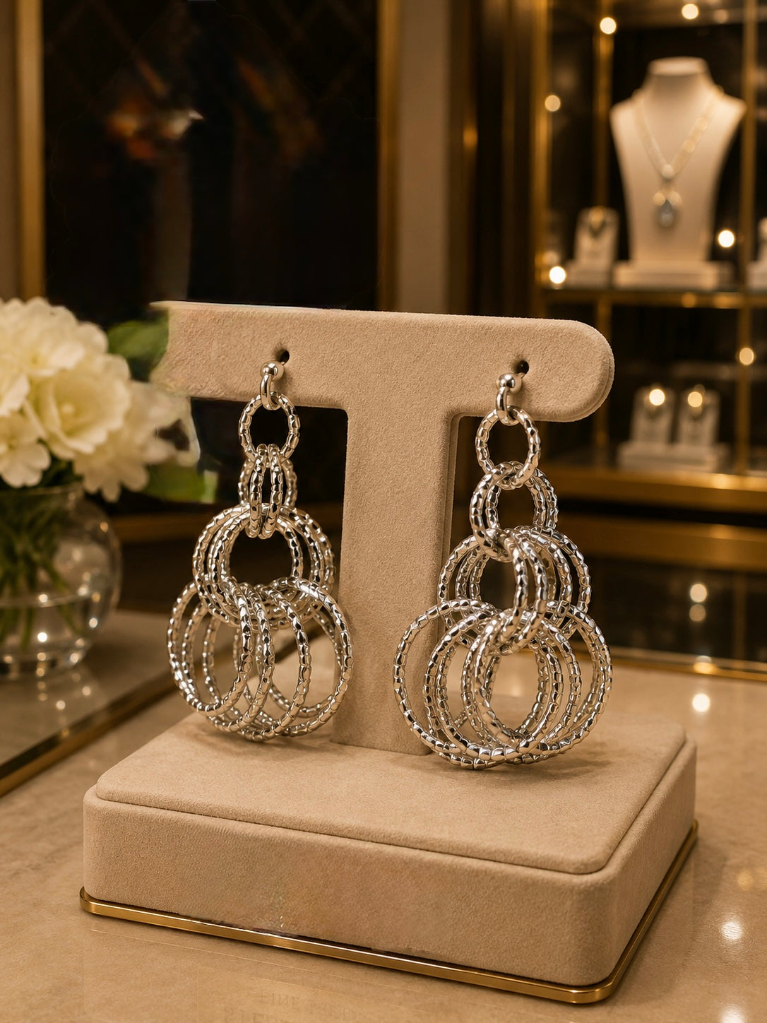 Silver Multi Hoop Chandelier Earrings