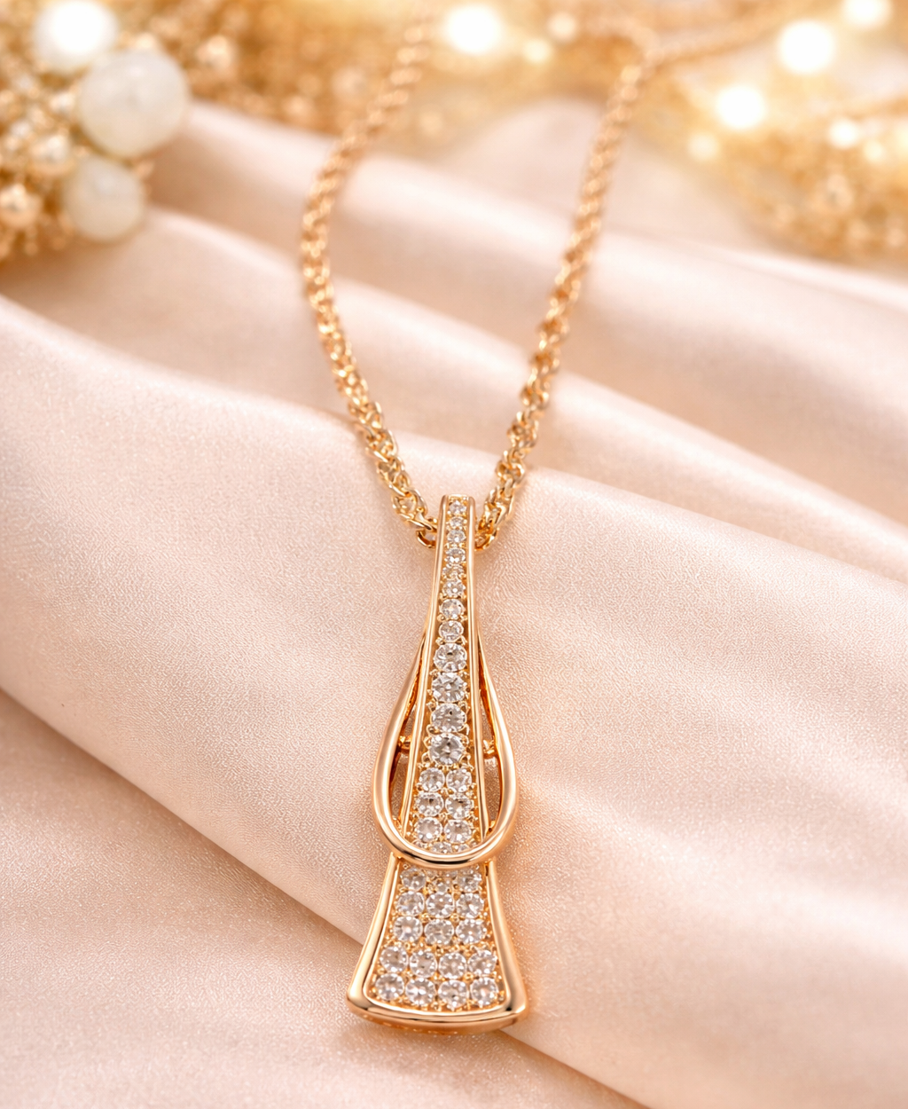 Gold Geometric Pavé Pendant Necklace