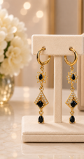 Gold earrings with black gemstone