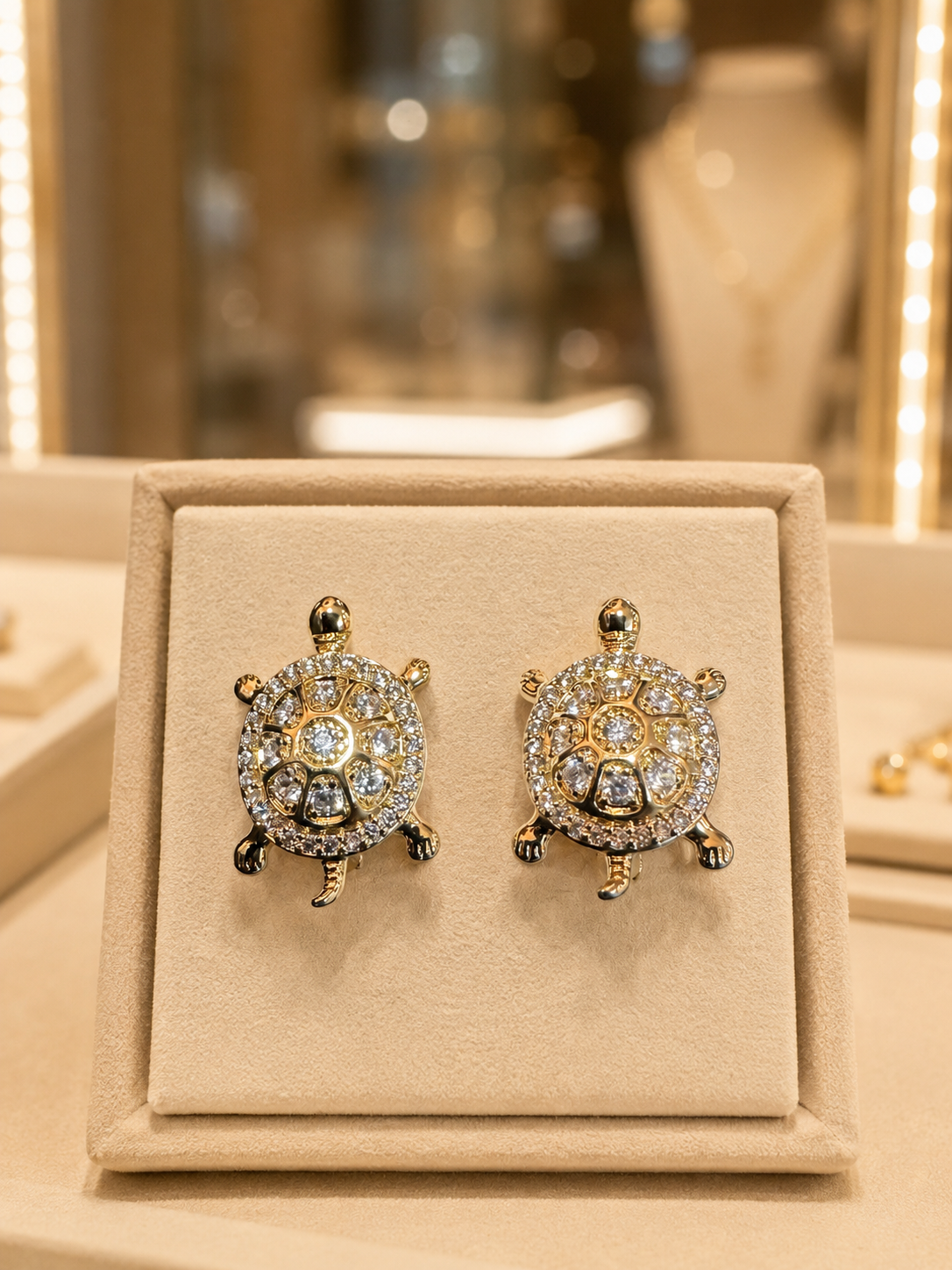 Gold Turtle Stud Earrings with Stones