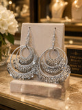 Silver Triple Hoop Coin Drop Earrings