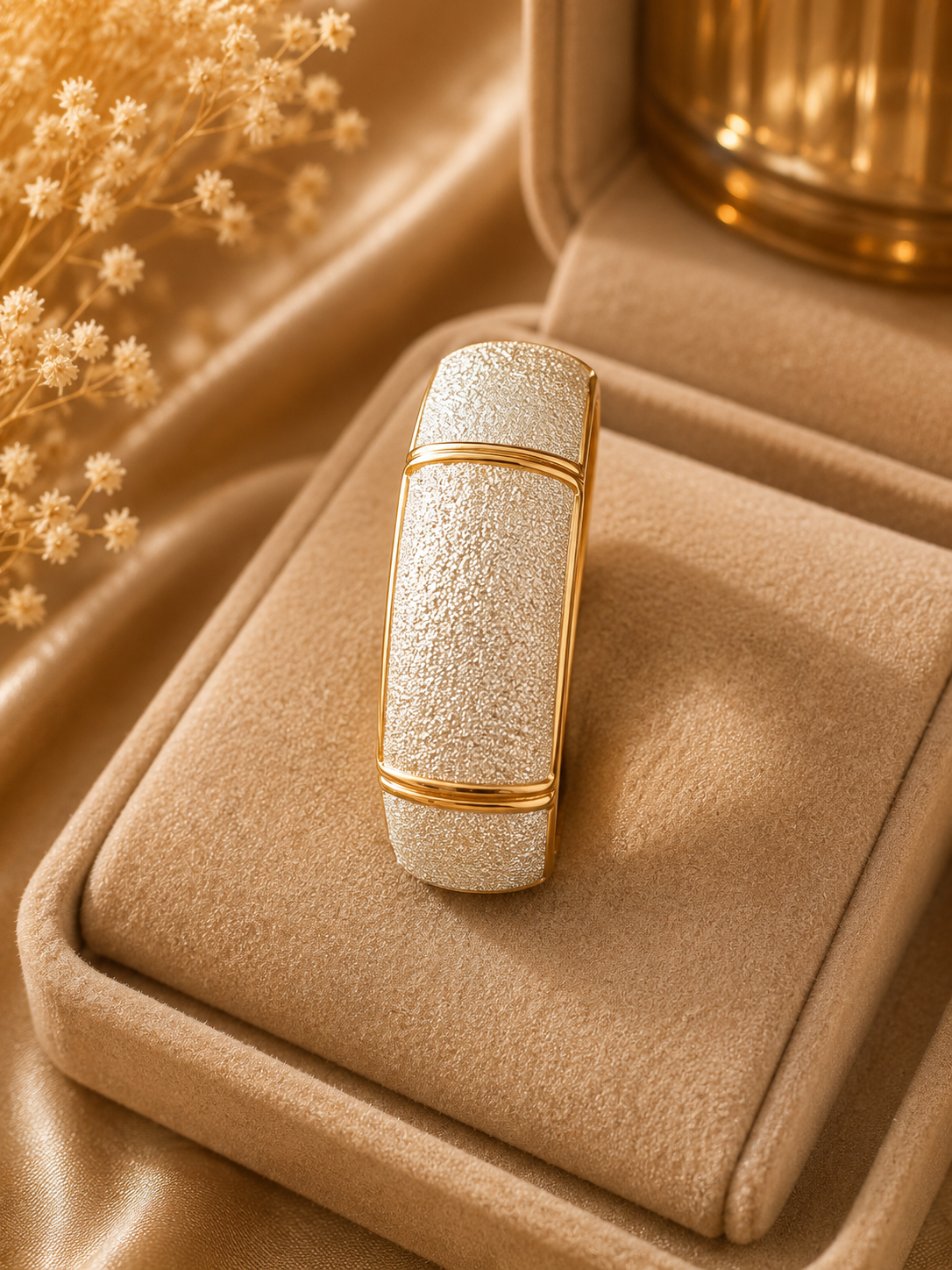 Gold Textured Wide Band Ring