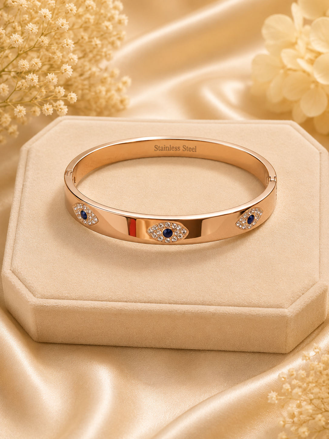 Rose Gold Multi Evil Eye Bangle | Polished Crystal Protection Bracelet