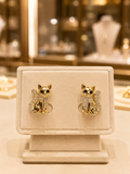 Gold Cat Stud Earrings with Stones