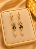 Gold Geometric Onyx-Style Drop Huggies