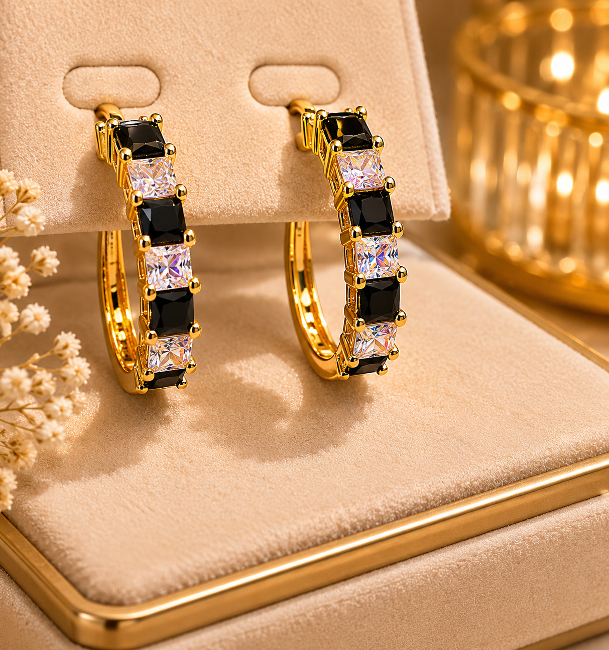 Black and white gold plated earrings