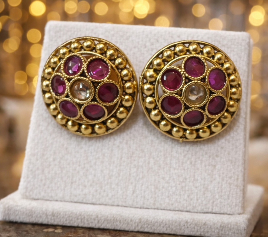 pink kundan earring