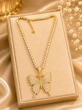 Gold Crystal Butterfly Chain Necklace