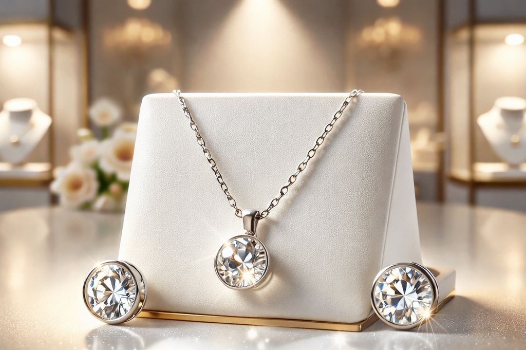 Silver Solitaire Round Crystal Jewelry Set