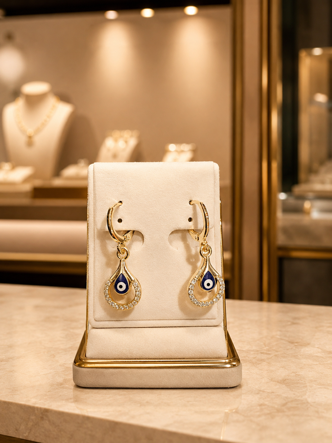 Gold Evil Eye Teardrop Earrings with Stones