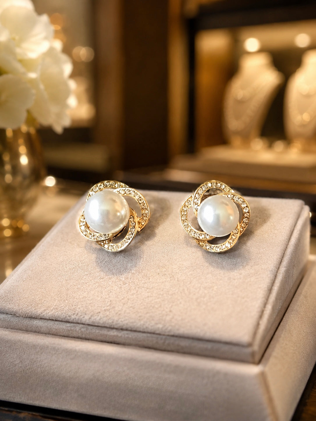Gold Pearl Crystal Studs
