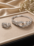 Silver Pavé Cuban Link Bangle & Ring Set