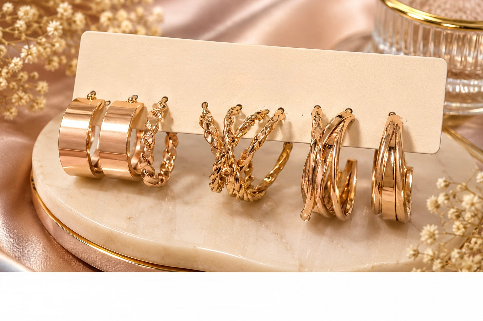 Trendy Chunky Gold Hoop Earrings set