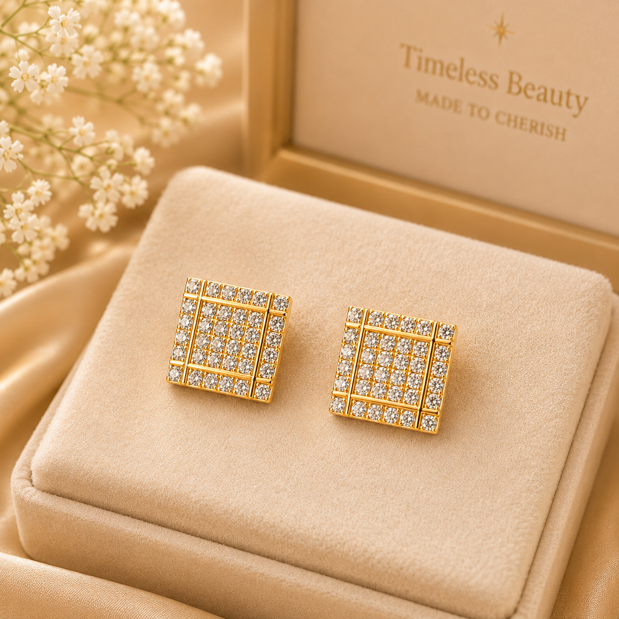 Square pave stud Earrings