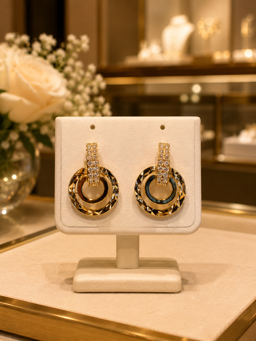 Gold Double Circle Drop Earrings