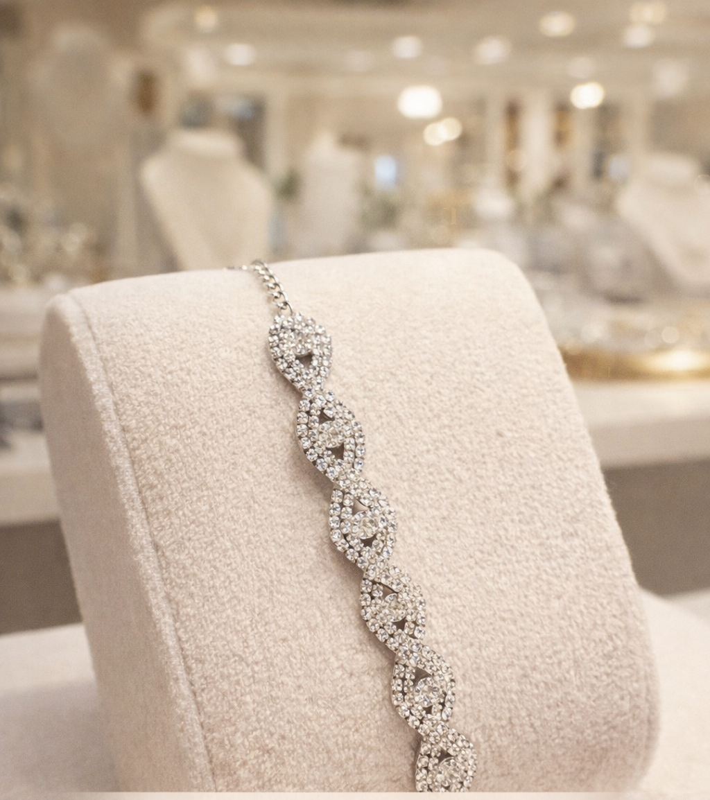 Silver Pavé Infinity Link Bracelet | Bridal & Evening Statement Jewelry