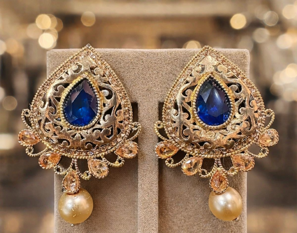 Gold plated blue stone earring
