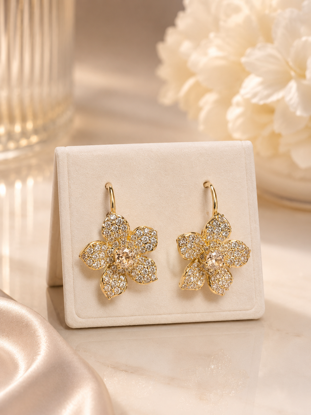 Gold Flower Drop Earrings