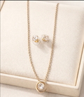 Gold Solitaire Circle Necklace & Earring Set