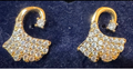 Gold Ginkgo Leaf Pavé Crystal Stud Earrings