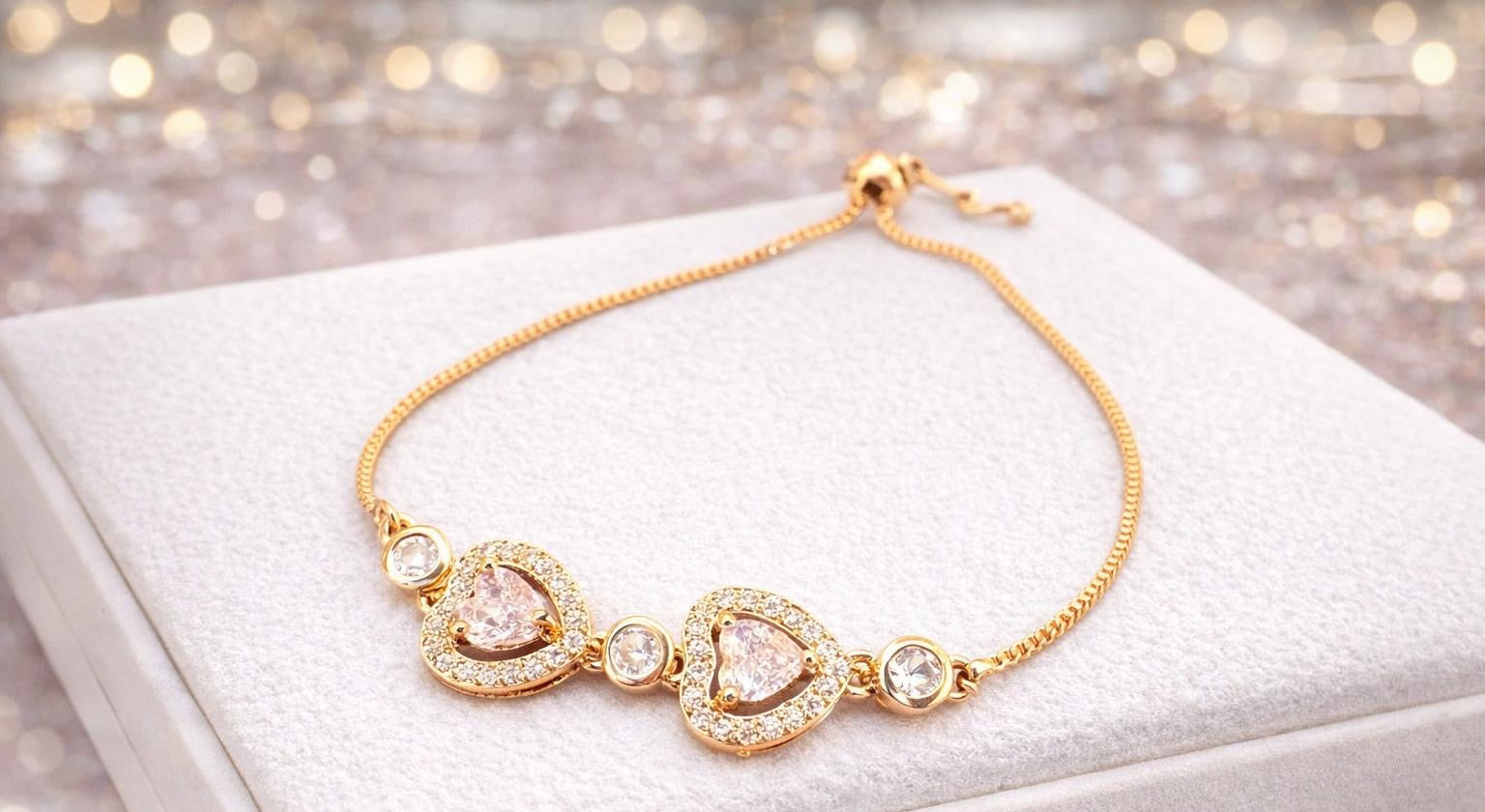 Gold Double Heart Halo Bolo Bracelet