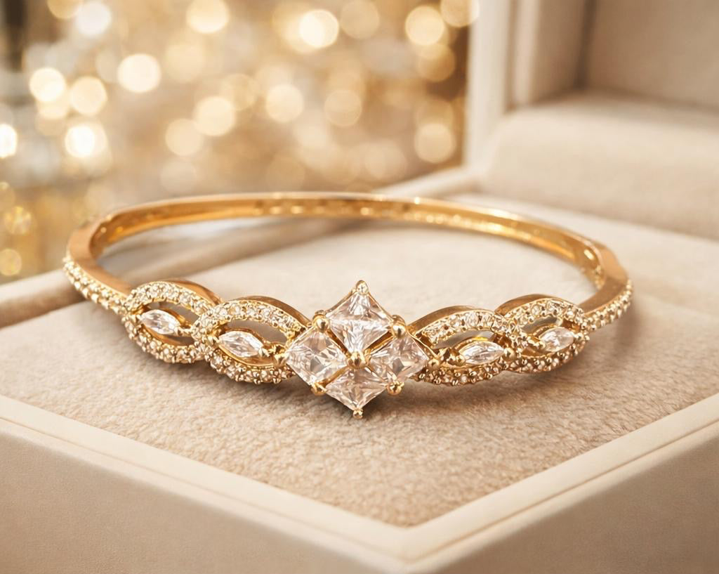 Gold Princess Cut Crystal Bangle